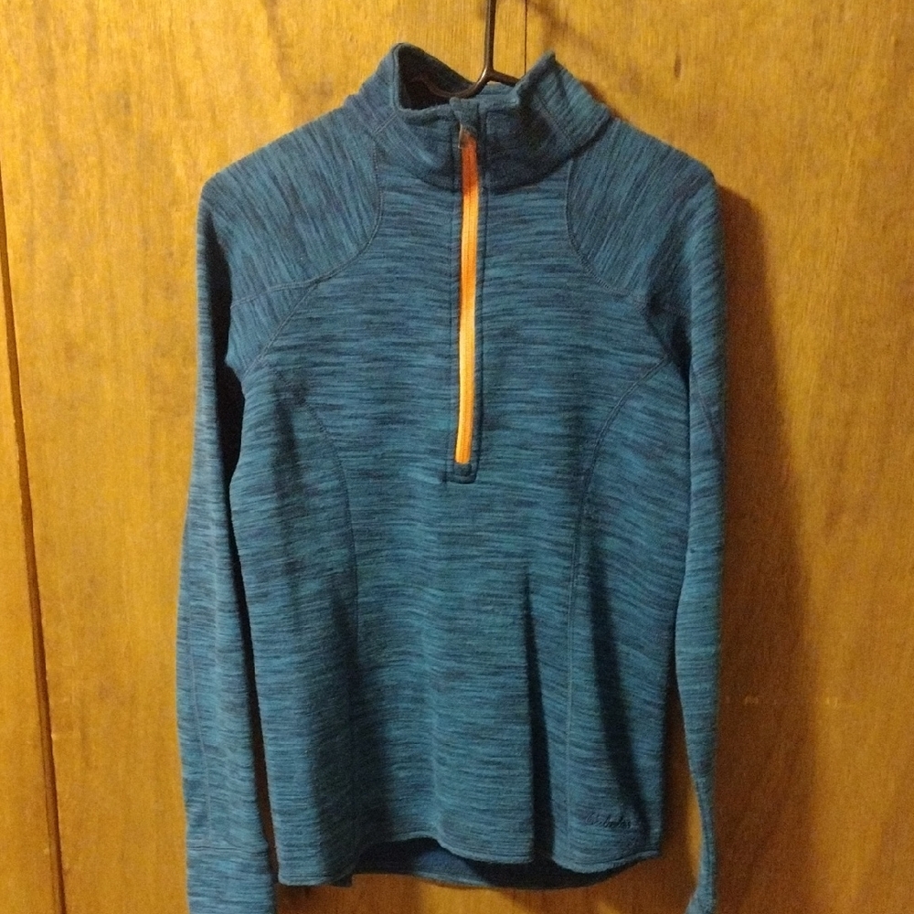 Cabela's Blue/Green Pullover with Orange Trim. Warm Fleece Inside